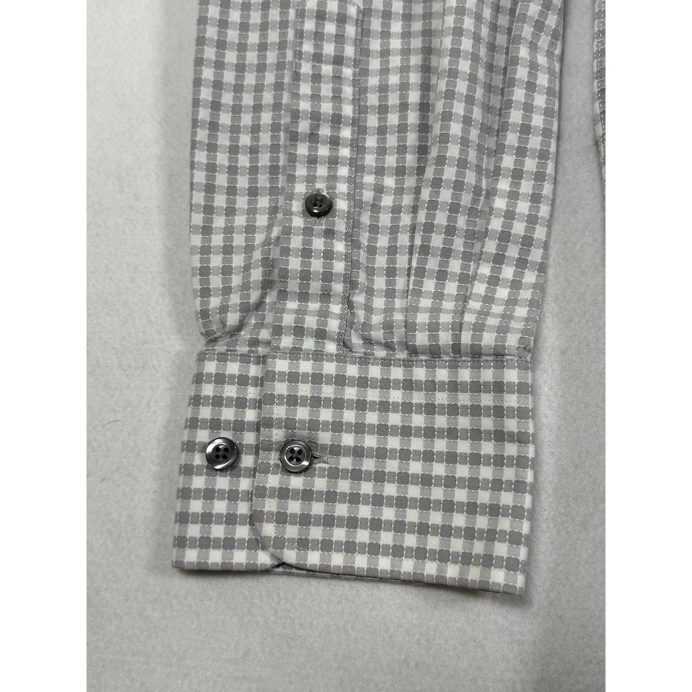 David Donahue Mens Trim Fit Gingham Dress Shirt Grey White 15.5 32/33 Cotton - Picture 7 of 12